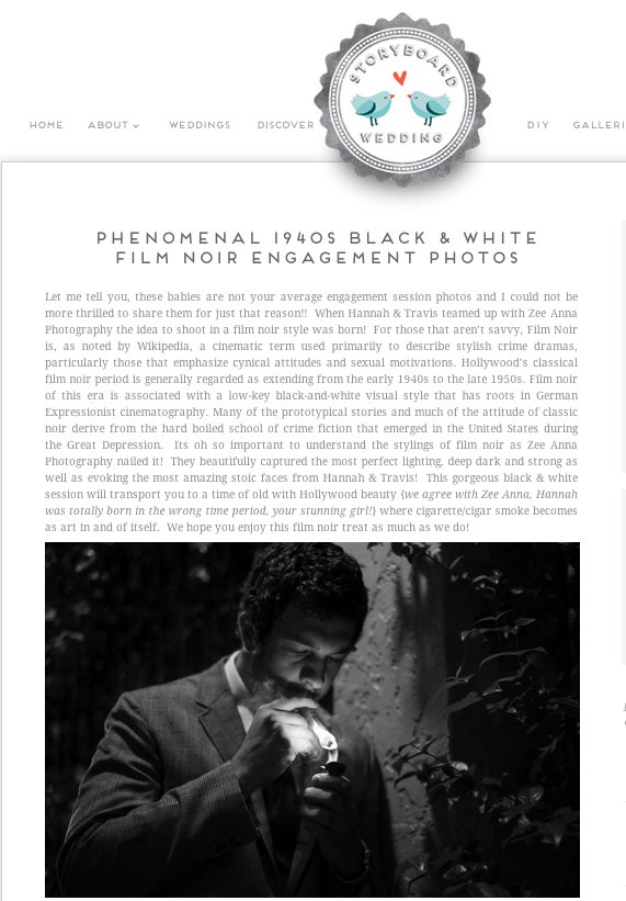 Film Noir Shoot Published on Storyboard Weddings